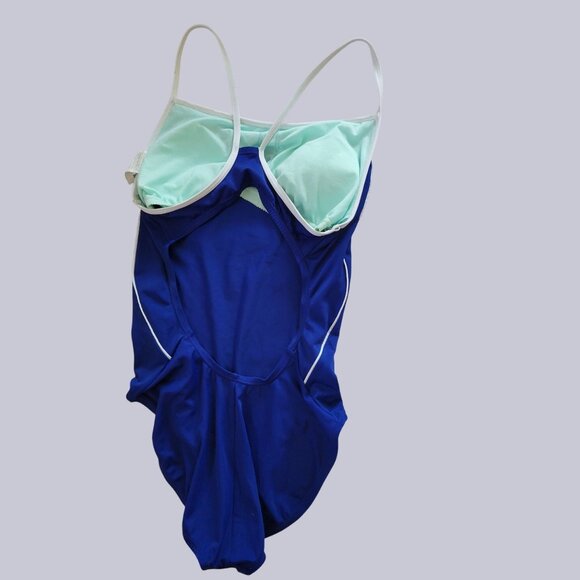 Nike Womens Blue One-Piece Swimsuit With White Trim Size 12 - Picture 4 of 4